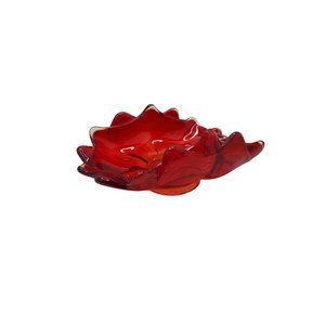 vintage viking art glass clear tipped ruby red double crimped candy dish